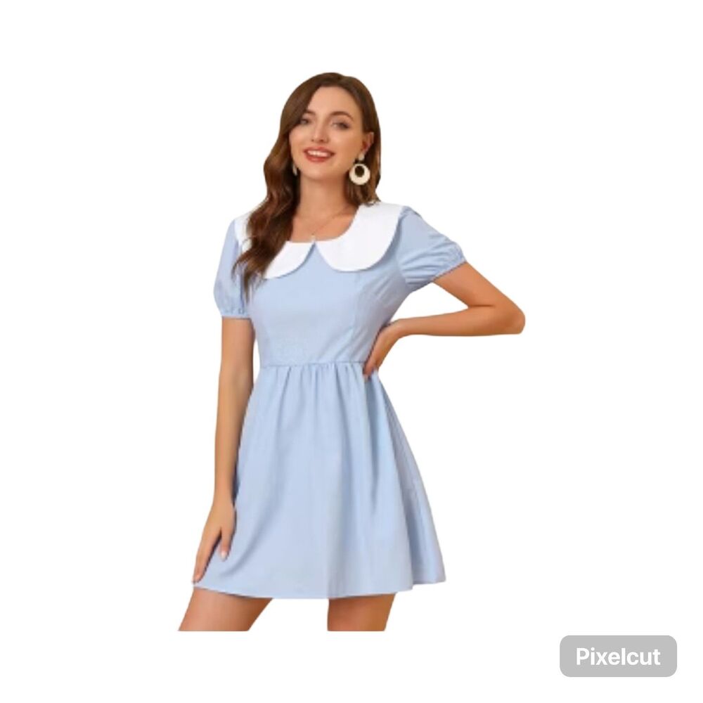 Allegra K Contrast Peter Pan Puff Short Sleeve Dress Size Medium NWOT